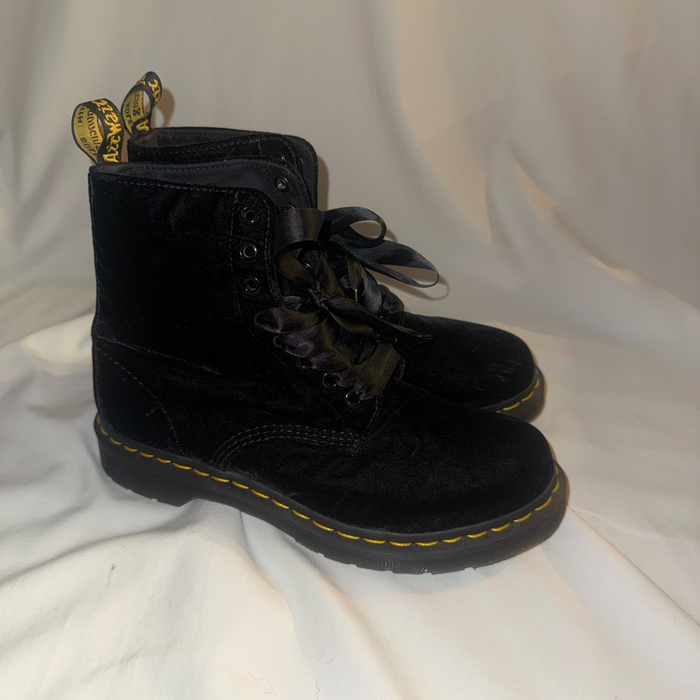 Dr. Martens Black Velvet Lace-Up Ankle Boots